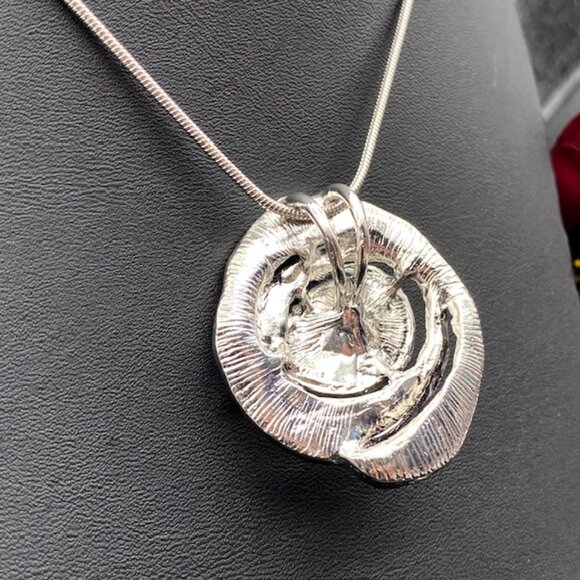 Artisan Blue and Silver Flower Swirl Pearl Accent Pendant Necklace - Picture 5 of 7